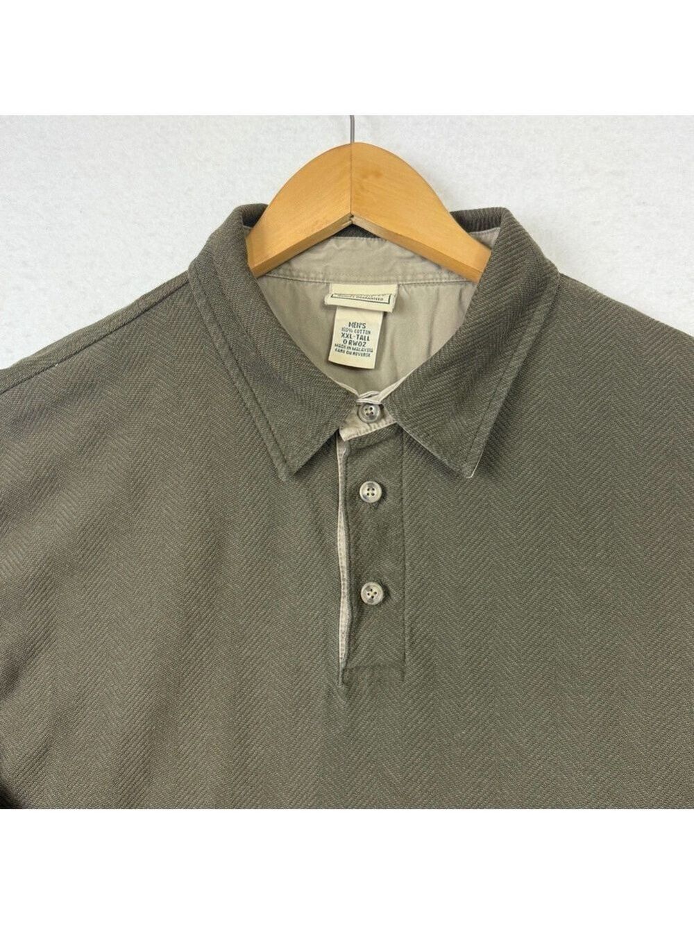 Vtg LL Bean Herringbone Polo Shirt Mens XXL Tall Green Heavy Knit Long Sleeve